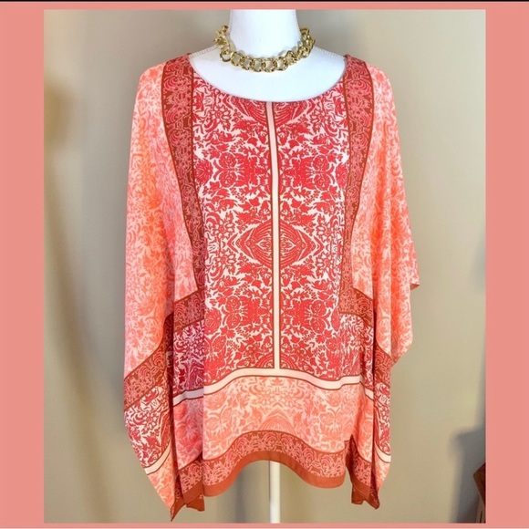Vince Camuto Caftan Blouse in Coral and Red color Boho Size MEDIUM - Picture 4 of 6